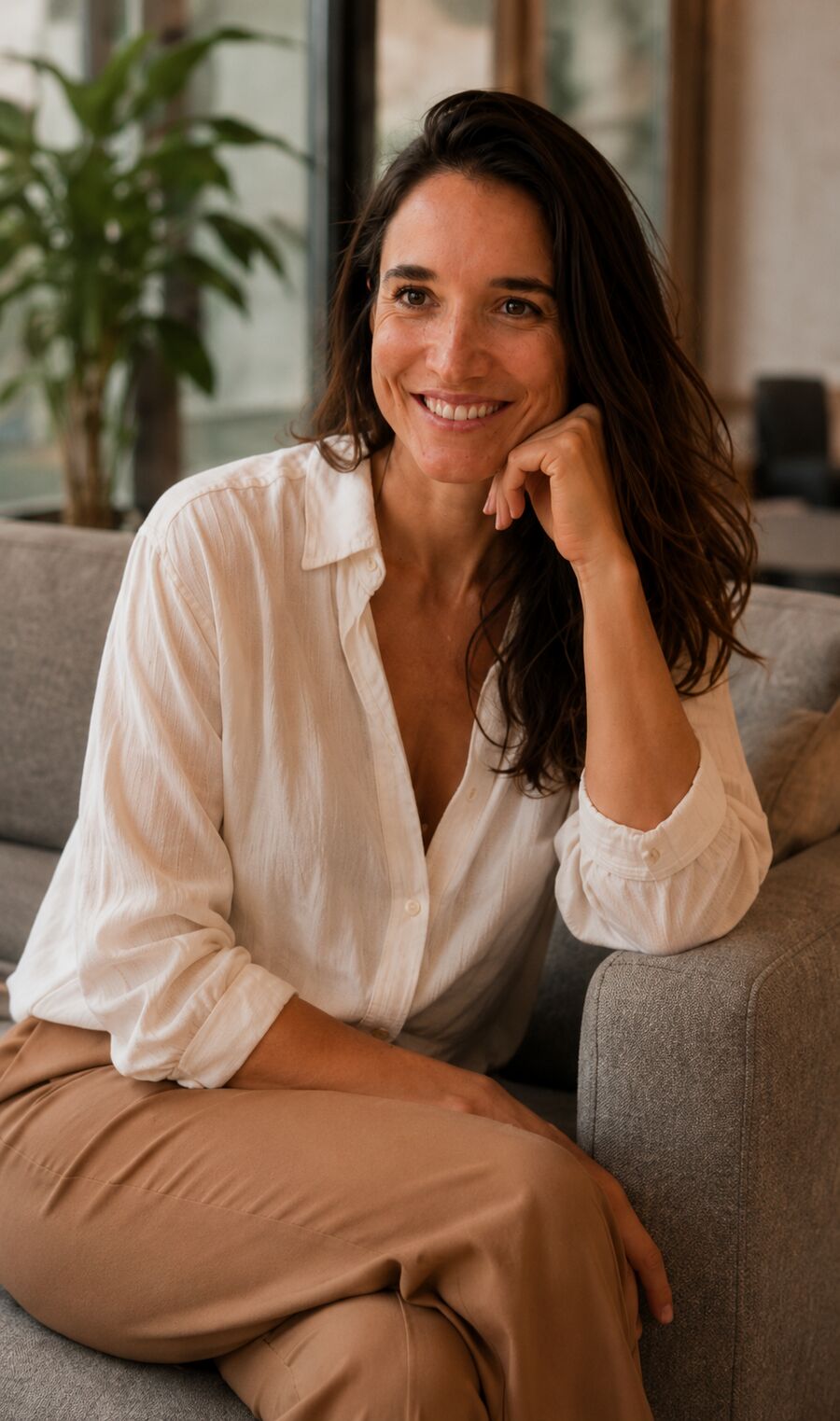 Giulia Göller, entspannt auf dem Sofa